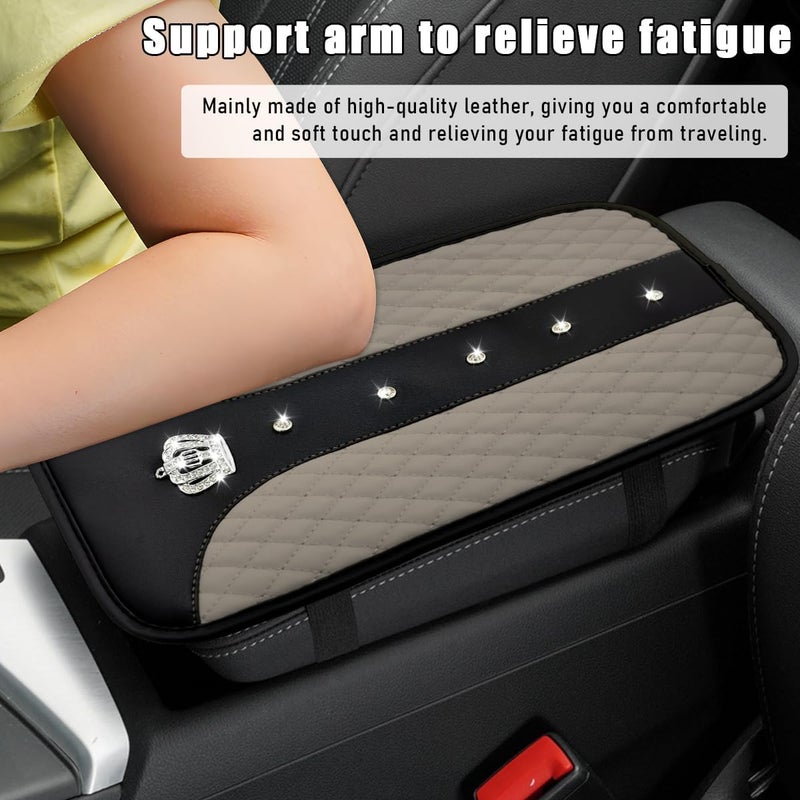 Yourkar Bling Crown Car Center Console Mats, Anti-Slip and Waterproof Crystal Car Armrest Pad Protector, Universal Rustproof Armrest Decor Cushion for Cars & SUVs, Car Accessories (Gray) - Image 5